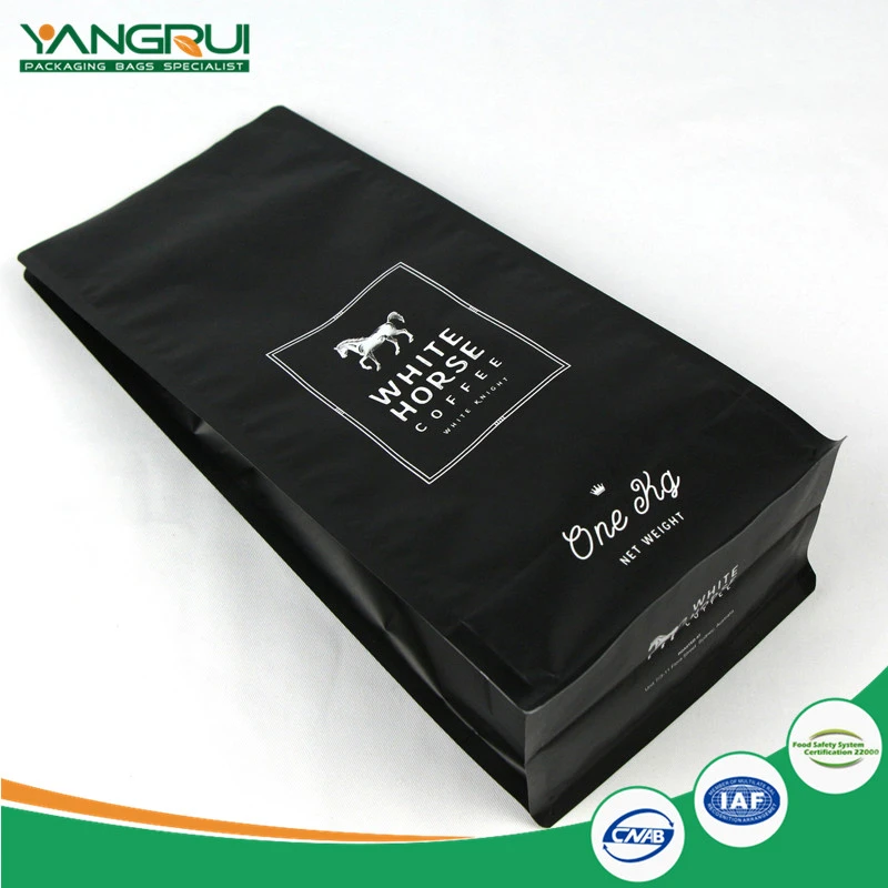ถุงอลูมิเนียมฟอยล์กาแฟพร้อมวาล์ว 8 ด้านซีล Aluminium Foil Coffee Bag With Valve 8 Side Sealed