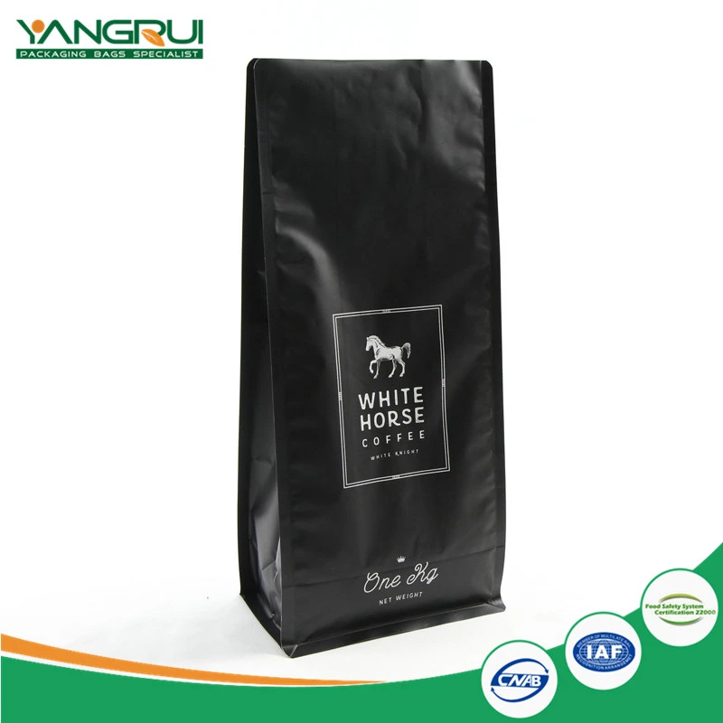 ถุงอลูมิเนียมฟอยล์กาแฟพร้อมวาล์ว 8 ด้านซีล Aluminium Foil Coffee Bag With Valve 8 Side Sealed