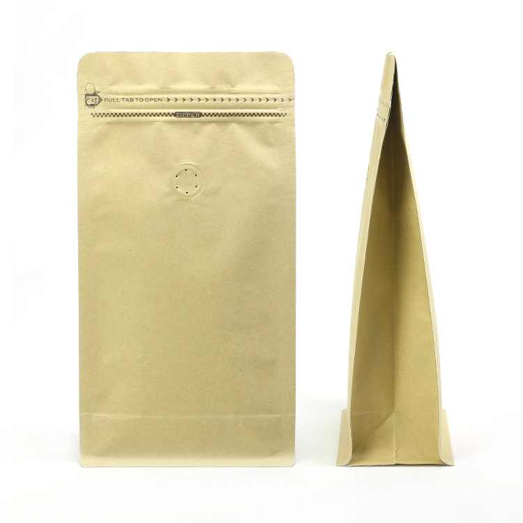 Customized Kraft Paper 500G Flat Bottom Eight Side Coffee Bean Packaging Bags With Valve