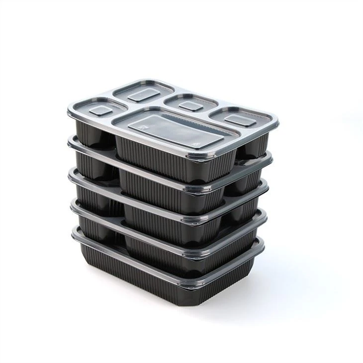 5 ช่องพลาสติก Bento Lunch To Go Box ภาชนะบรรจุอาหารแบบใช้แล้วทิ้งพร้อมตัวแบ่ง