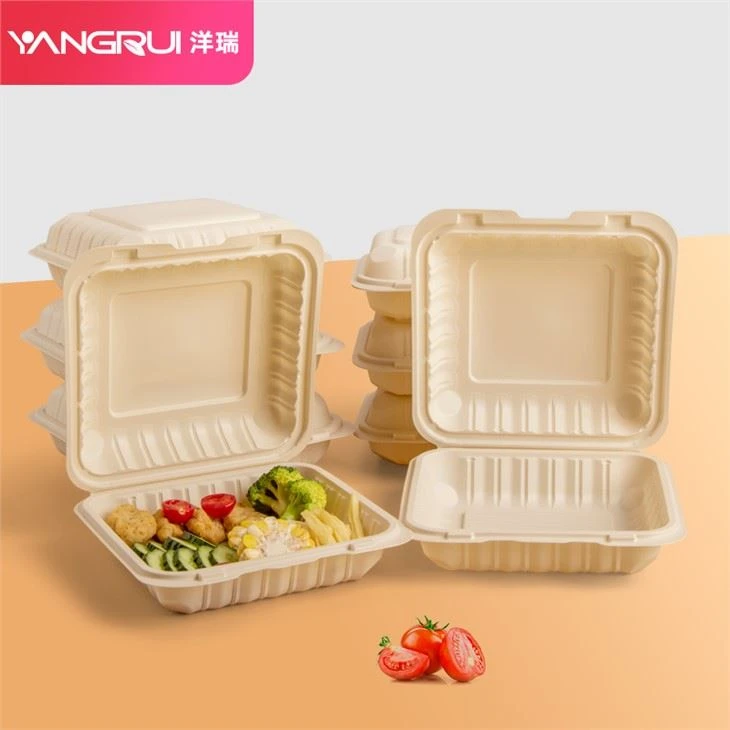 บานพับ To-go ข้าวโพดแป้งภาชนะบรรจุอาหาร 9x9 นิ้ว