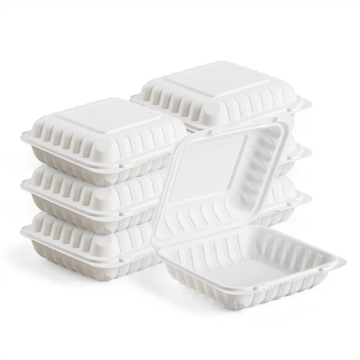 8x8inch ไก่ทอดชิปบรรจุภัณฑ์บรรจุภัณฑ์อาหารย่อยสลายได้ PP กล่องอาหารกลางวันแบบใช้แล้วทิ้งไมโครเวฟ Takeaway บานพับกล่อง