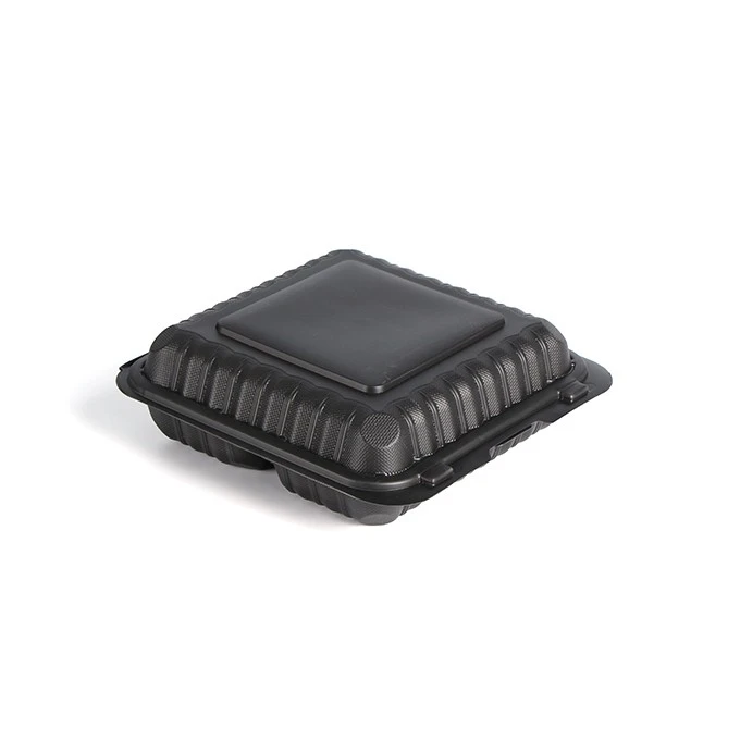 Black Plastic Compostable Clamshell Hinged Food Take Out Container Grilled Chicken Takeaway To Go Box With Vents