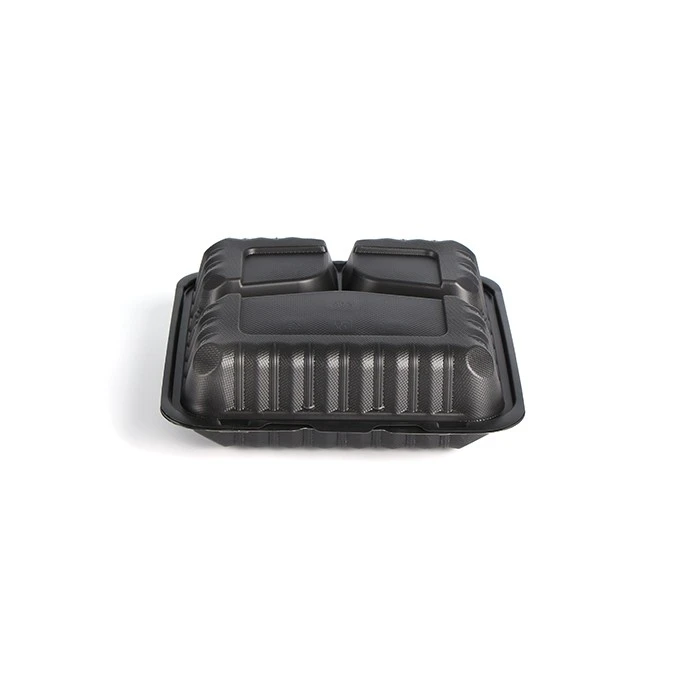 Black Plastic Compostable Clamshell Hinged Food Take Out Container Grilled Chicken Takeaway To Go Box With Vents