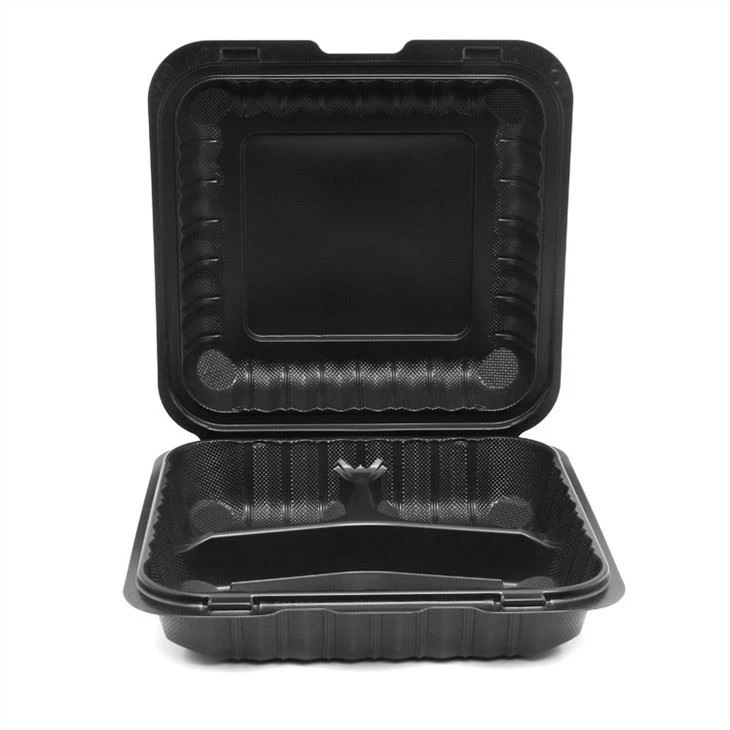 Eco Friendly 9x9X3inch Black Disposable Meal Prep Food Storage Containers Reusable Plastic Bento Lunch Box