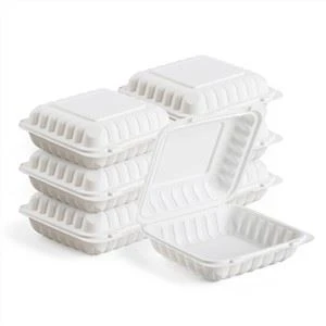 8x8inch ไก่ทอดชิปบรรจุภัณฑ์บรรจุภัณฑ์อาหารย่อยสลายได้ PP กล่องอาหารกลางวันแบบใช้แล้วทิ้งไมโครเวฟ Takeaway บานพับกล่อง